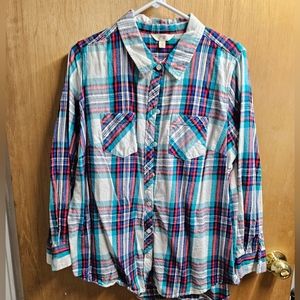Terra Sky Women's Plaid Green/Blue/Red shirt